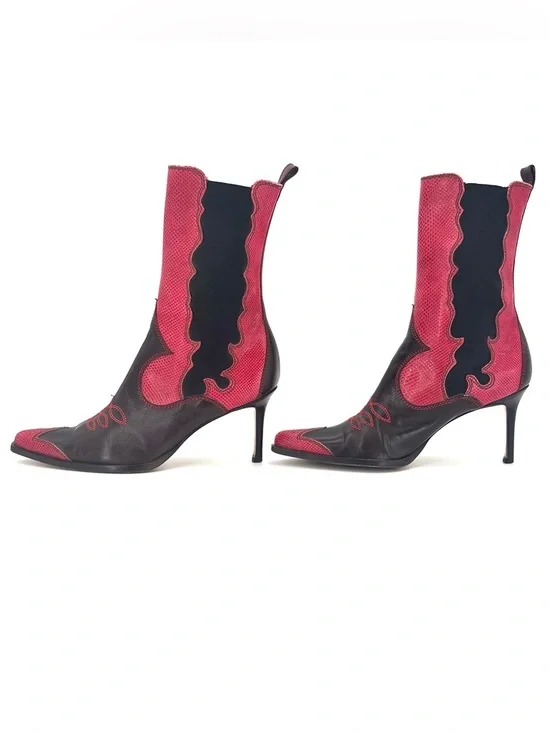 Vintage Dior John Galliano Red Snakeskin Chelsea Western Pointed Toe Boots 37 - Picture 4 of 10